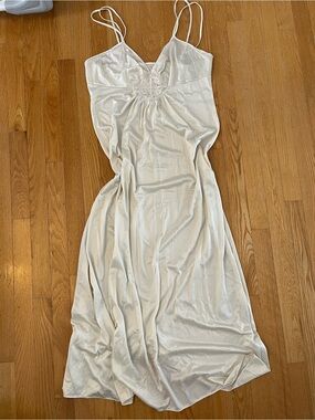 Women's Satin Slip Dress with Lace Detail — Cream